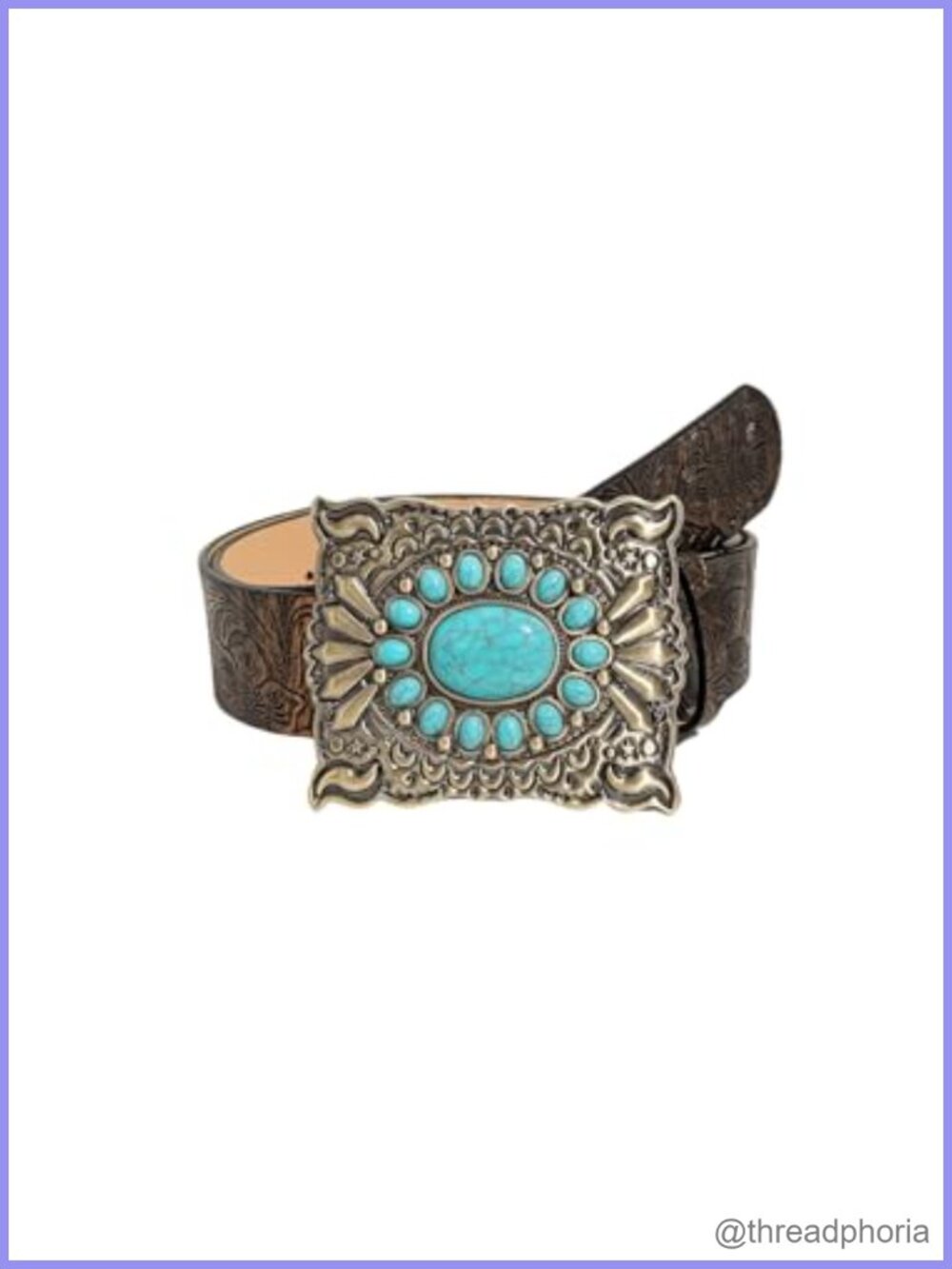 Western Turquoise Concho Buckle Leather Belt for Women